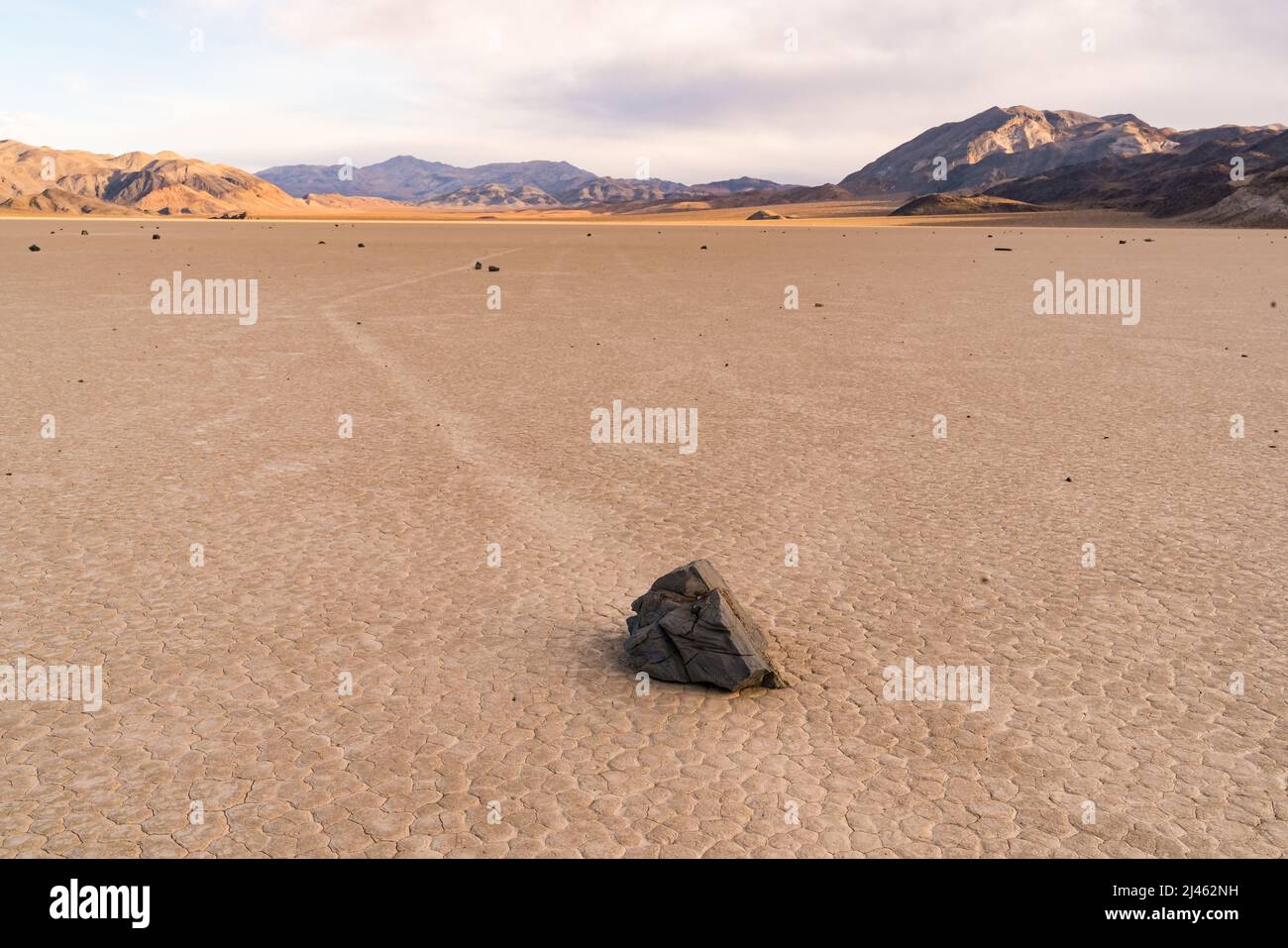 Sailing stones on the Racetrack Playa located in Death Valley National Park, Inyo County, California, U.S. Stock Photo