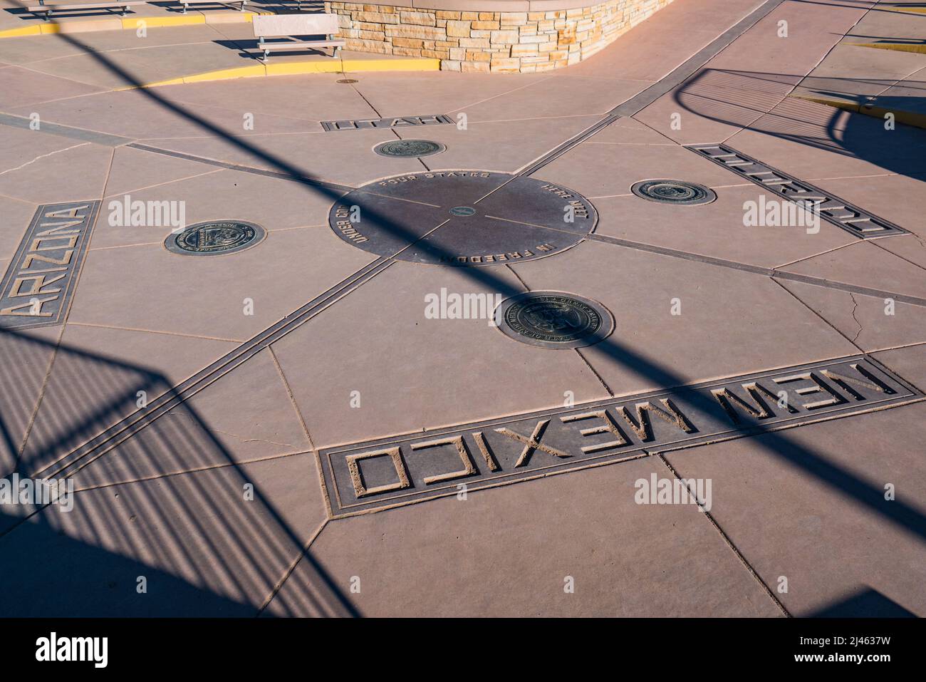 Teec Nos Pos, AZ - October 10,2021:  The Four Corners Monument marks the intersection of the state borders of Colorado, New Mexico, Utah and Arizona Stock Photo