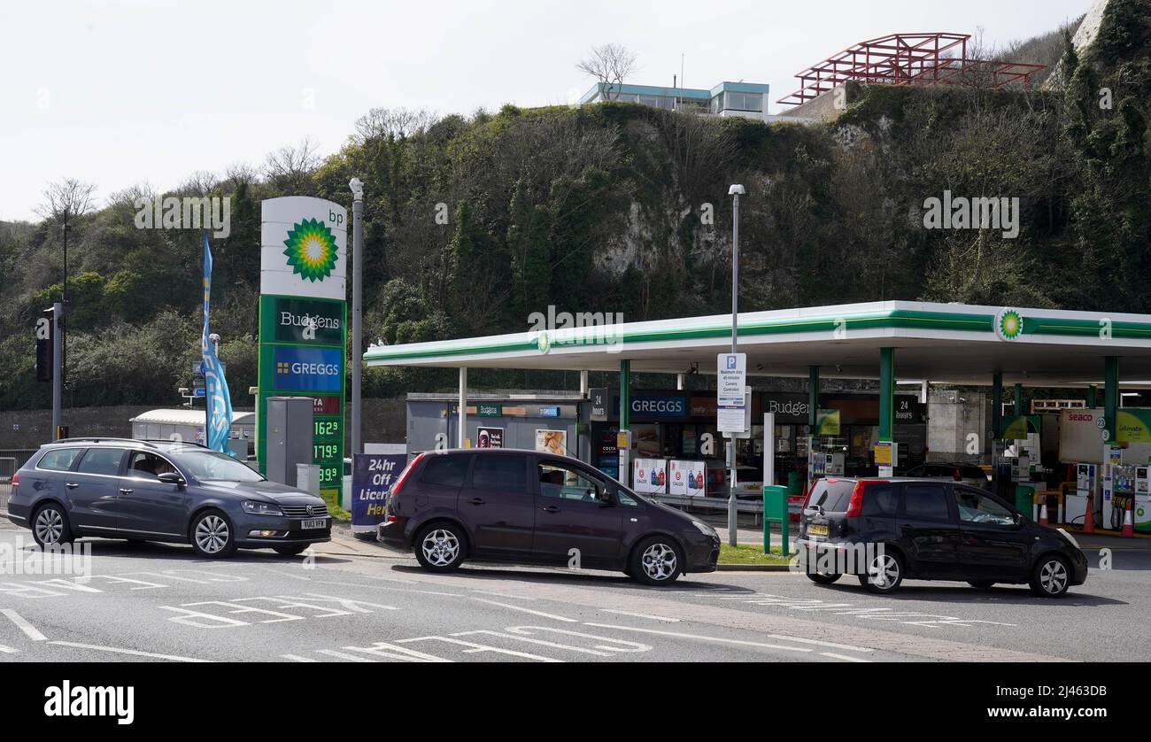 Vehicles queue for fuel at a petrol station in Dover, Kent. Picture