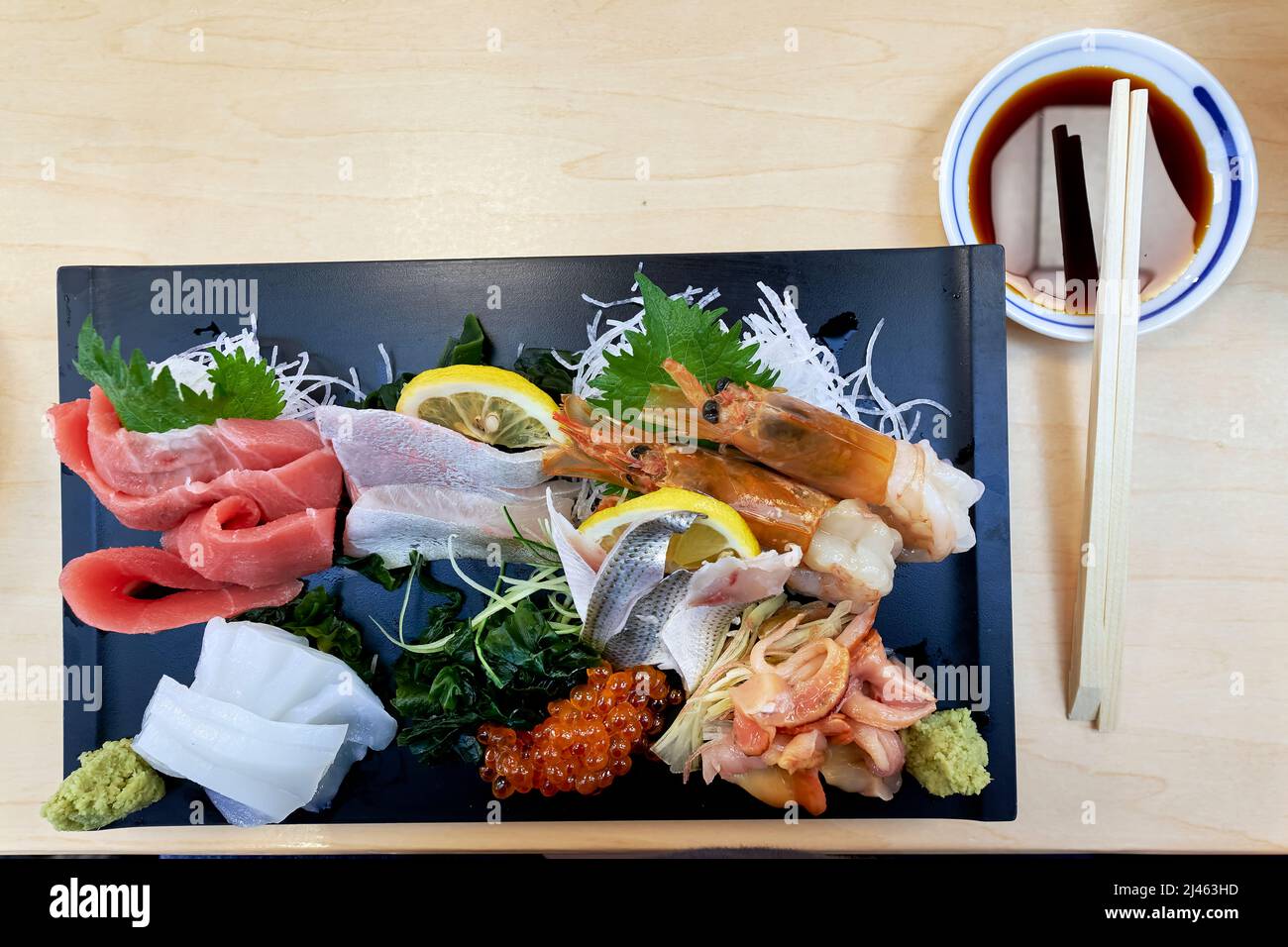 Japan. Tokyo. A plate of sashimi ready to be tasted Stock Photo