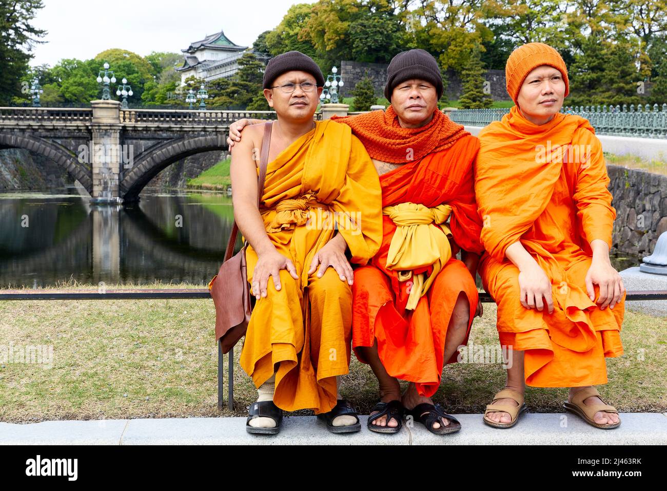 Japan. Tokyo. Buddhist monks at Royal Palace Stock Photo