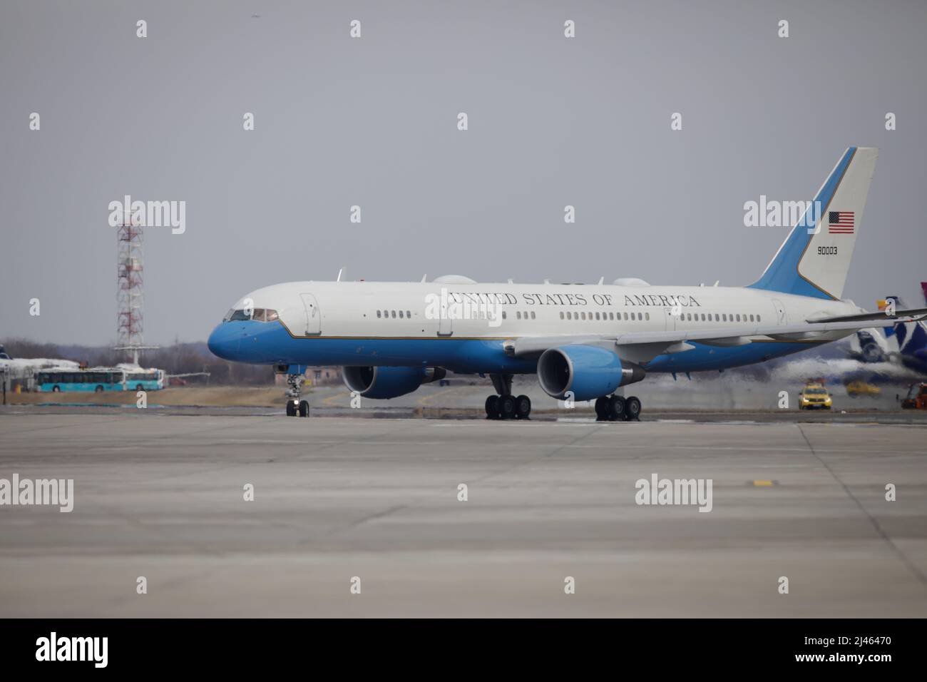 Otopeni, Romania - March 11, 2022: Air Force 2 plane, the United States Air Force aircraft carrying the U.S. vice president. Stock Photo