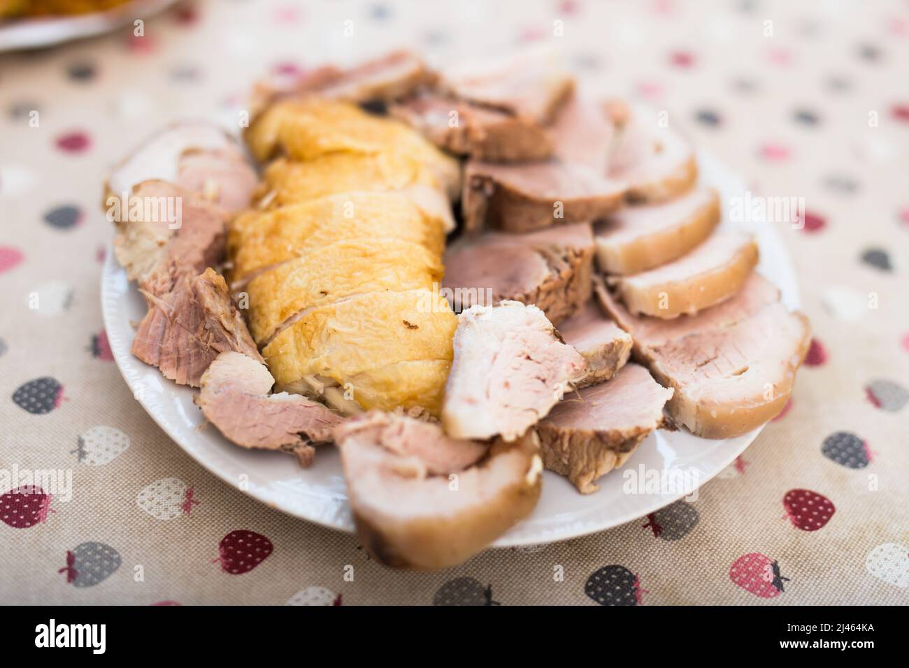 set of cold cuts of cooked chicken and pork meat on plate Stock Photo Alamy