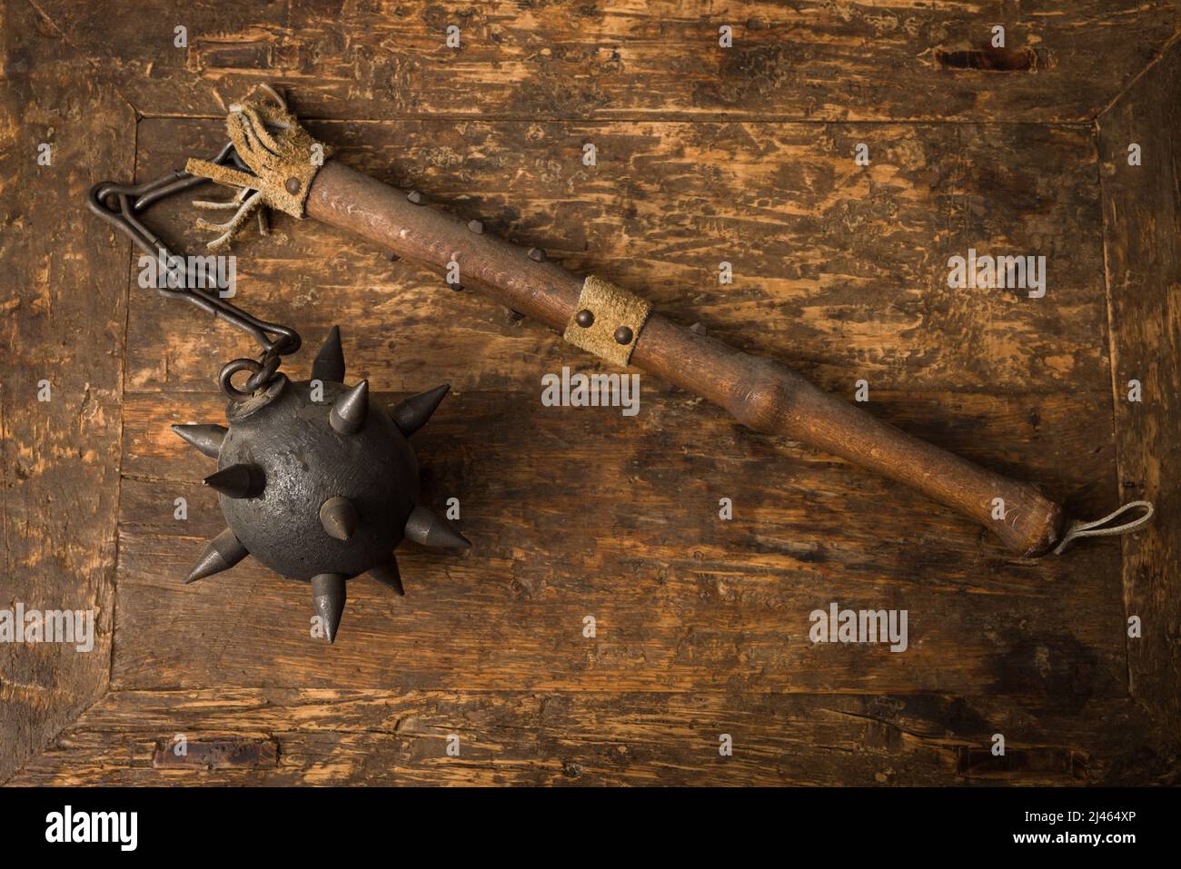 Rusty old battle mace as used by the common people in medieval war times Stock Photo