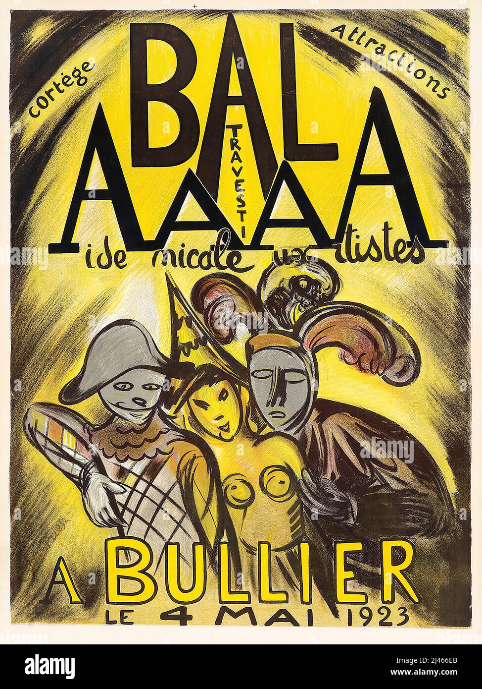 Poster advertising a Costume Ball in aid of Artists to be held at the Bullier Brasserie in Paris on the 4th May 1923, graphic design by Othon Friesz, 1923 Stock Photo