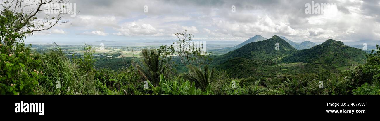 Panoramic view of mountains in Calauan, Laguna, Philippines with the lake in the background. Stock Photo