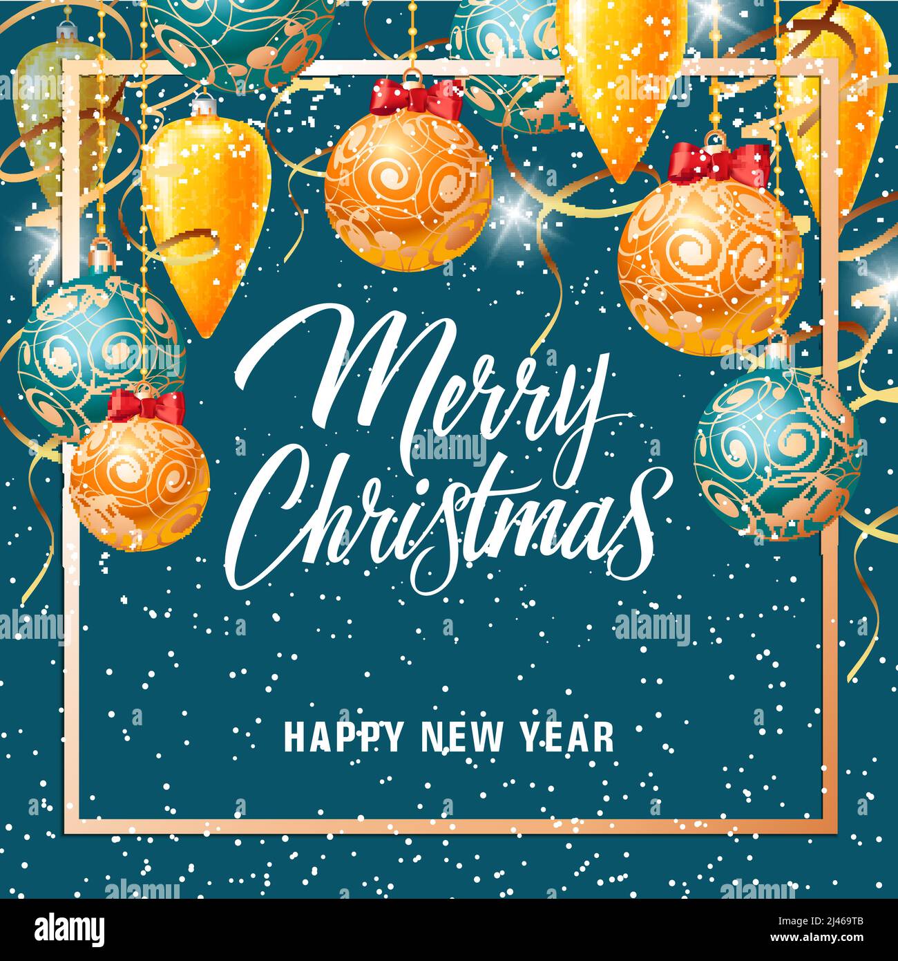 Christmas Inscriptions Merry Christmas and happy New Year lettering. Inscriptions in frame ...