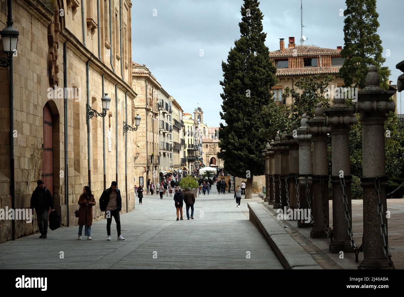 View along Calle Benedicto XVI, outside Salamanca Cathedral, Spain Stock Photo