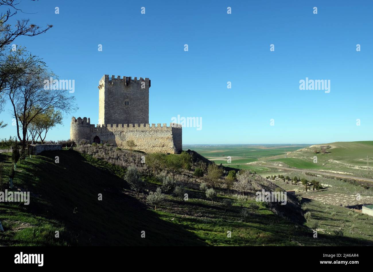 Castle of Tellez de Meneses, Tiedra, Valladolid, Castile and León, Spain Stock Photo