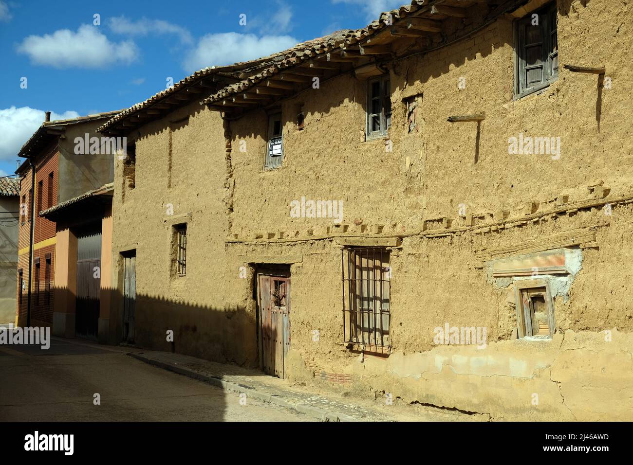 A derelict mudbrick, or adobe, house in Becerril de Campos, Palencia, Castile and León, Spain Stock Photo