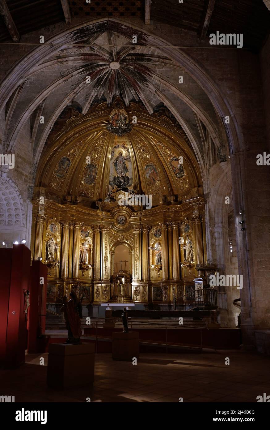 Interior of the Church of Santa Maria in Becerril de Campos, near Palencia, Spain. The church is now a museum Stock Photo