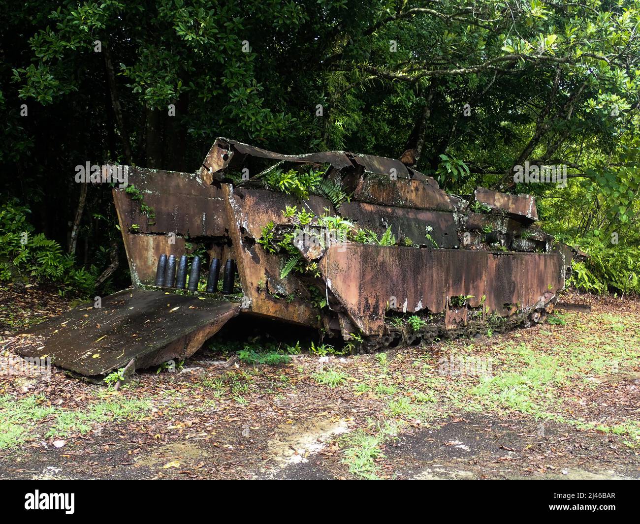 WW2 landing craft from battle of Peleliu, Palau Stock Photo