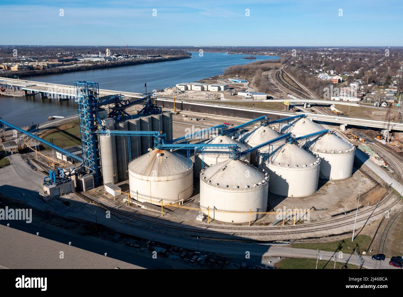 Toledo, Ohio - A grain terminal on the Maumee River operated by The Andersons, a major agribusiness corporation. Stock Photo