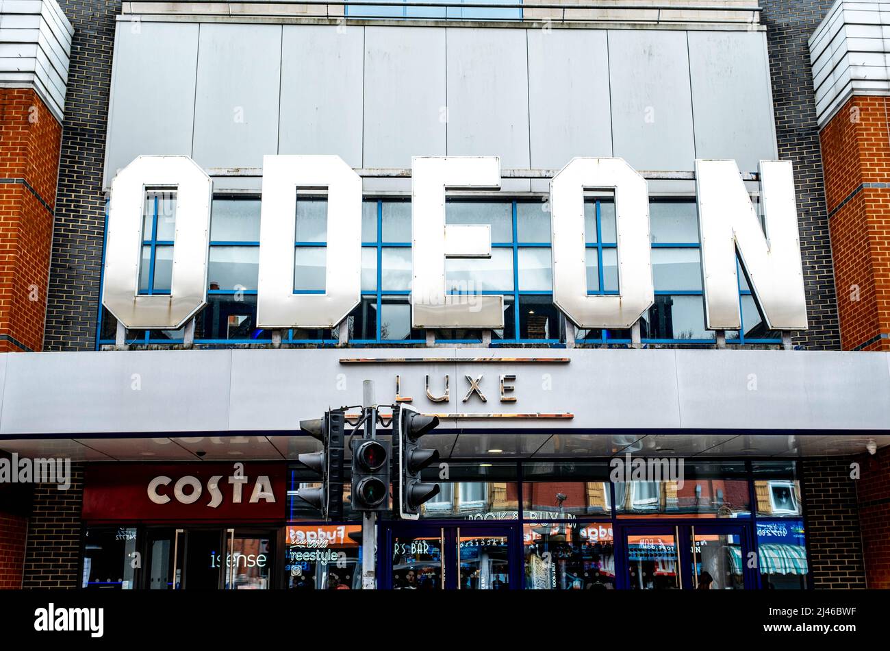 Epsom Surrey London UK April 12 2022, Odeon Cinema Entertainment Complex Sign And Logo Stock Photo