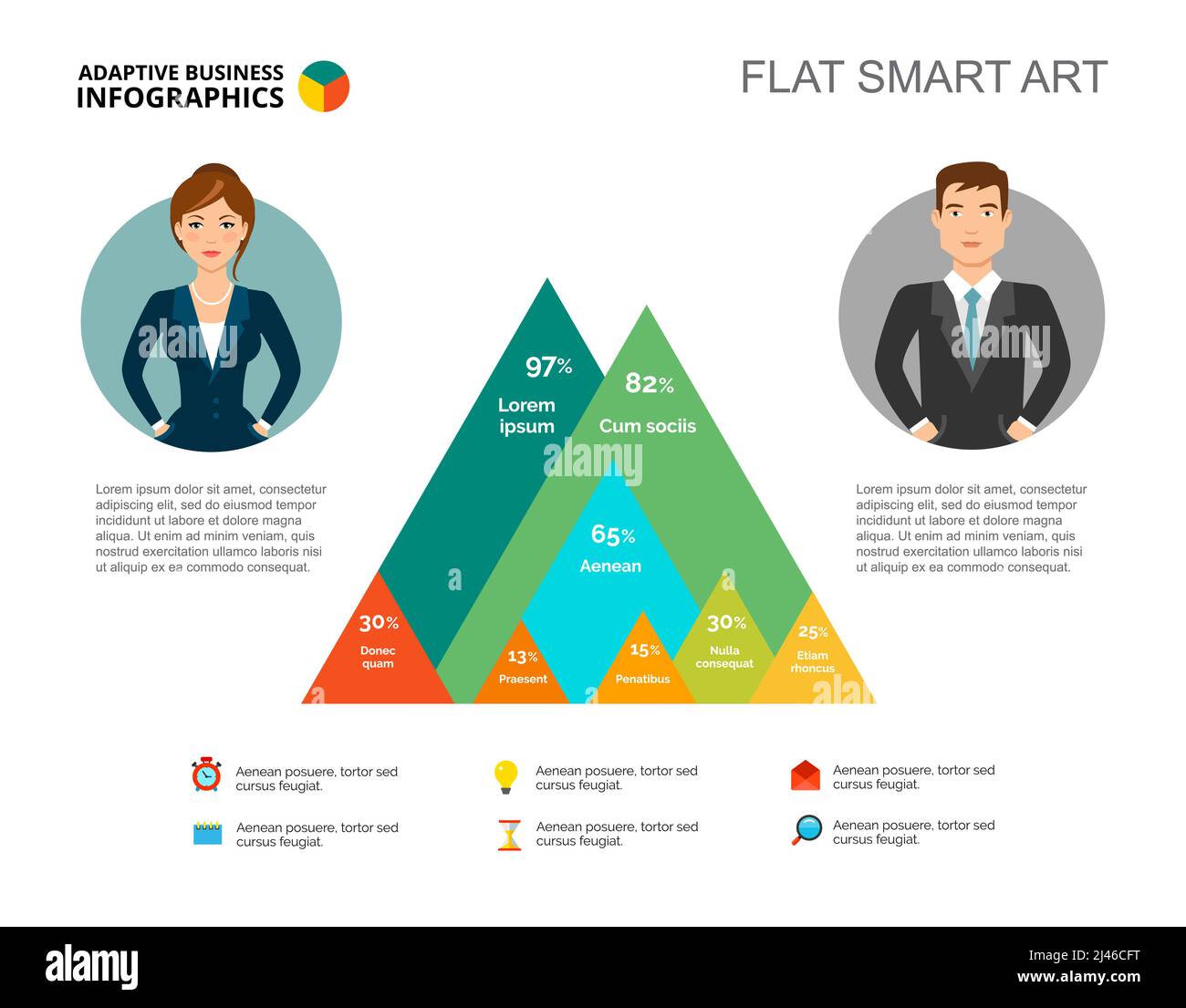Eight triangles percentage chart. Business data. Comparison, financial, diagram. Creative concept for infographic, templates, presentation. Can be use Stock Vector