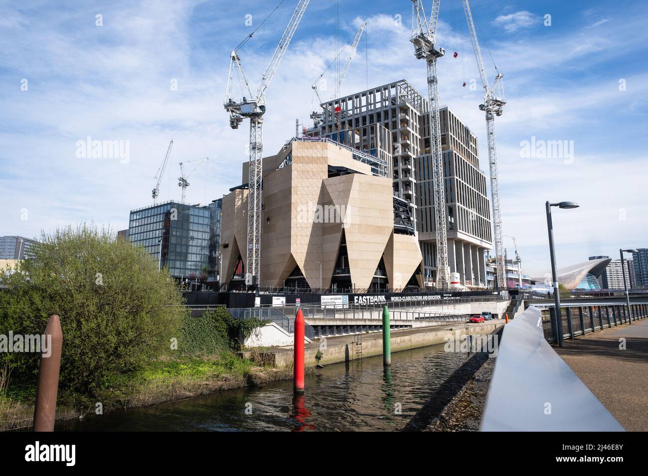 London, England – 2022 : V&A East, UAL’s London College of Fashion under construction, East Bank, Queen Elizabeth Olympic Park, Stratford Stock Photo