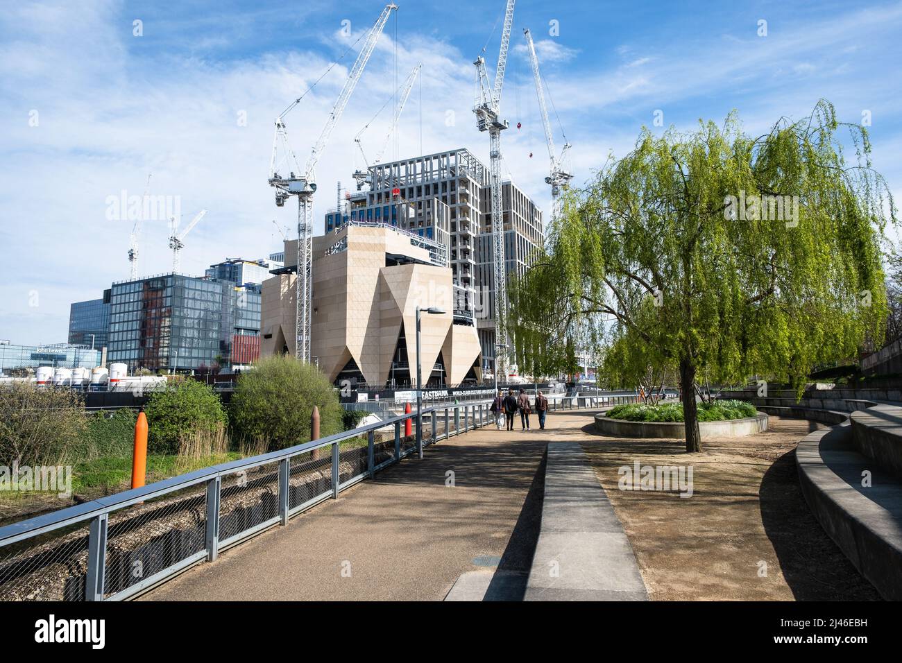 London, England – 2022 : V&A East, UAL’s London College of Fashion under construction, East Bank, Queen Elizabeth Olympic Park, Stratford Stock Photo