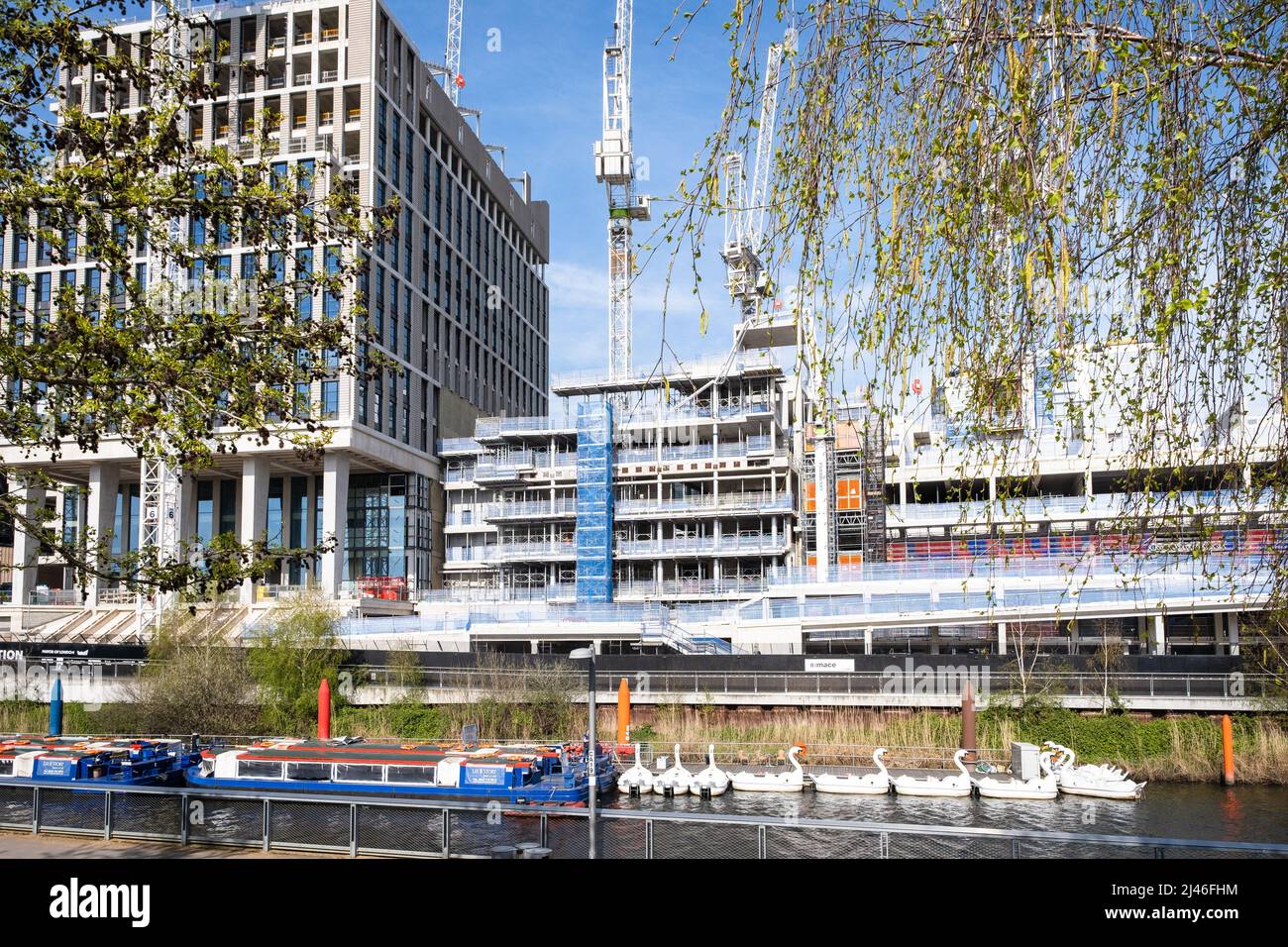 London, England – 2022 : BBC, Sadler's Wells, UAL’s London College of Fashion under construction, East Bank, Queen Elizabeth Olympic Park, Stratford Stock Photo