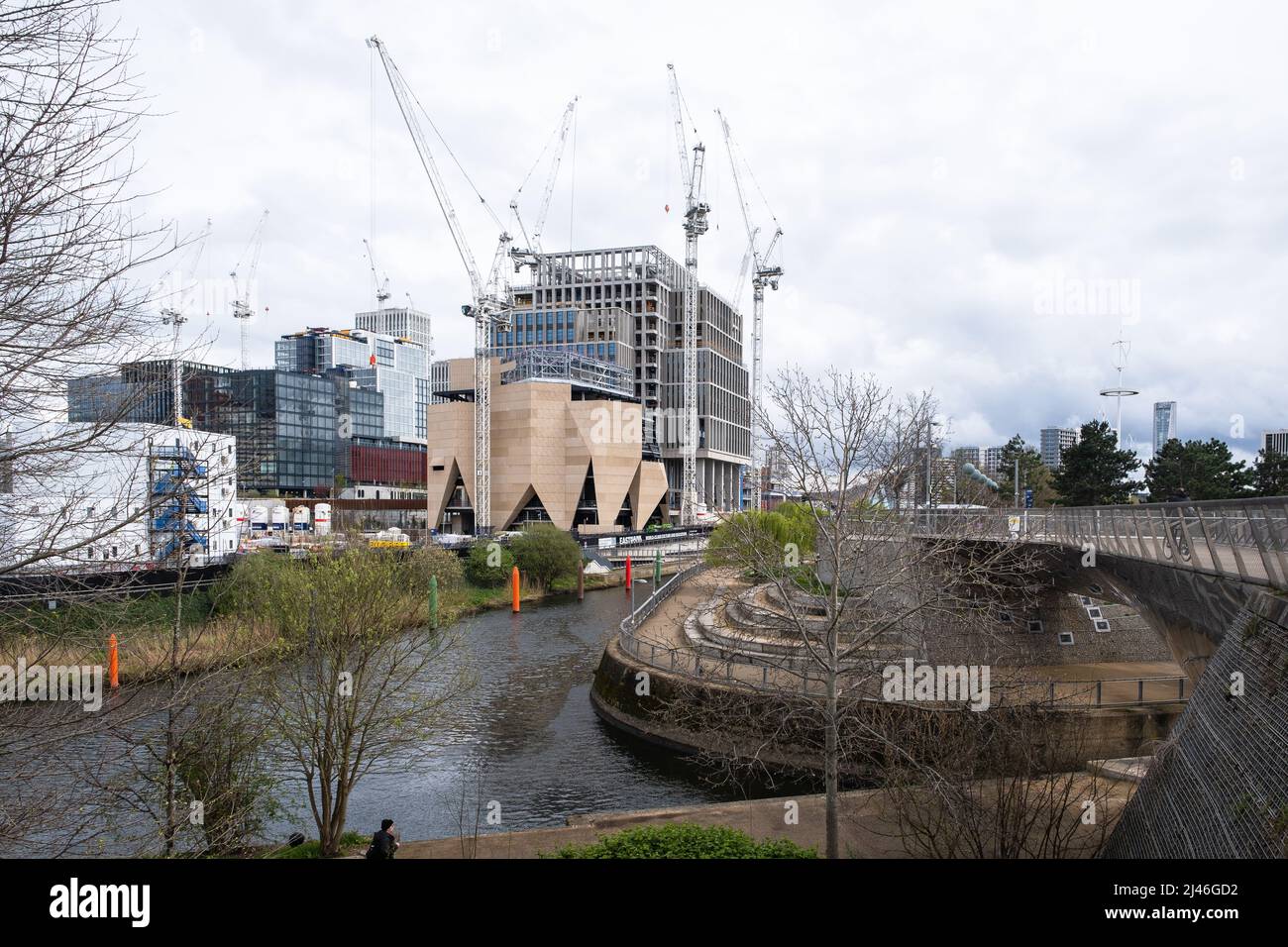 London, England – 2022 : VA & UAL’s London College of Fashion under construction, East Bank, Queen Elizabeth Olympic Park, Stratford Stock Photo