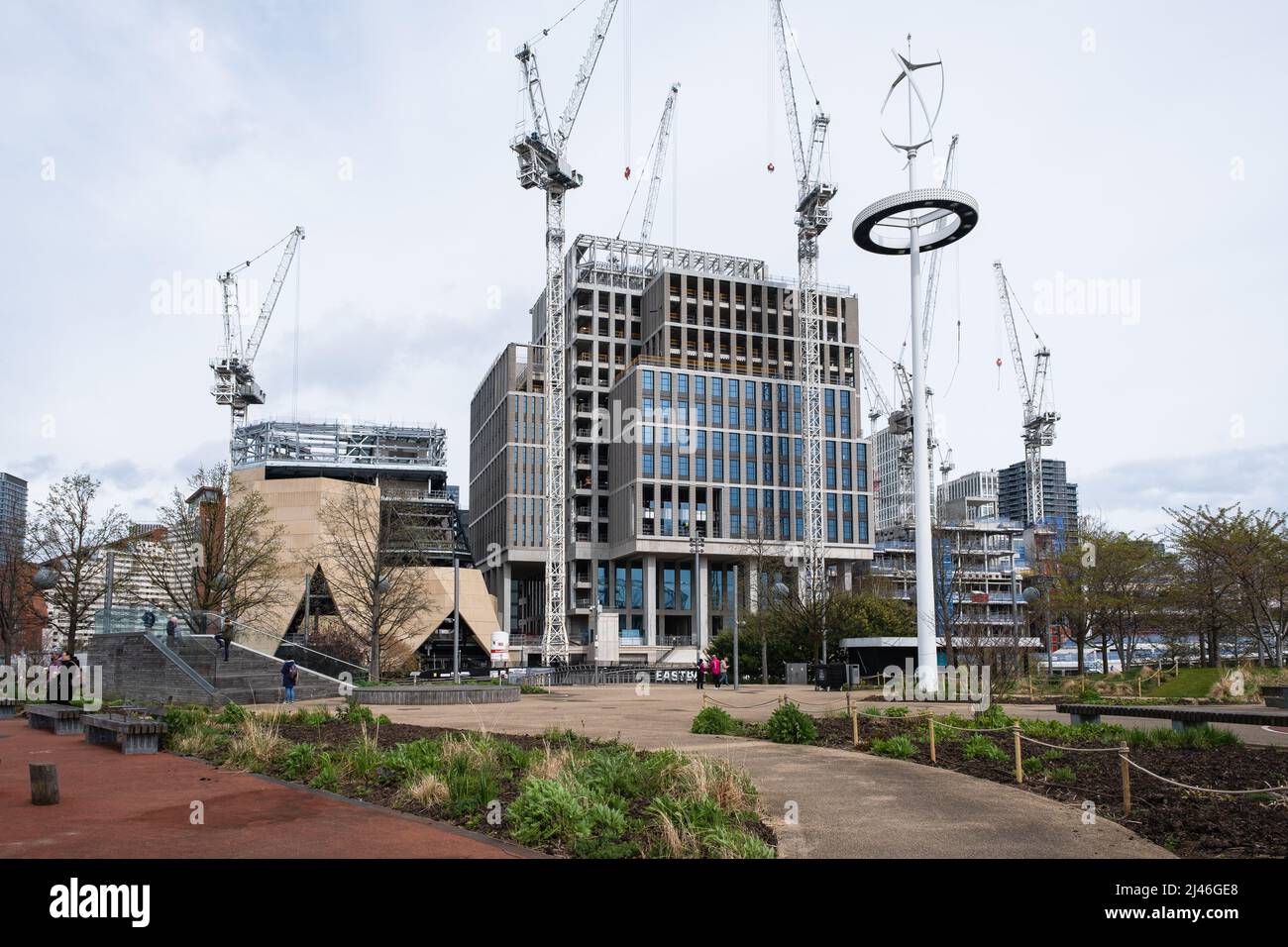 London, England – 2022 : VA & UAL’s London College of Fashion under construction, East Bank, Queen Elizabeth Olympic Park, Stratford Stock Photo