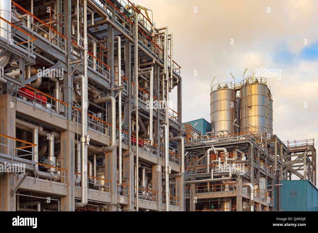 Close-up detail of pipelines and tubes in a gas refinery plant Stock Photo