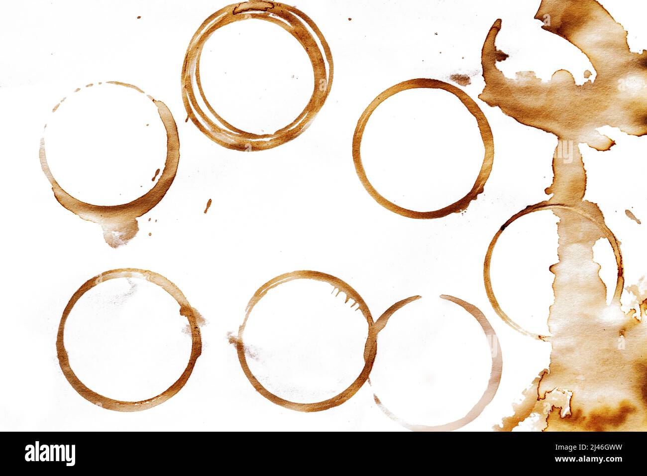 Coffee stains and coffee cup marks splatters design pack Stock Photo