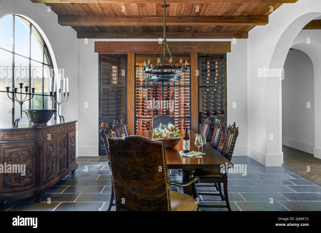 Formal dining room with wine cellar Stock Photo Alamy