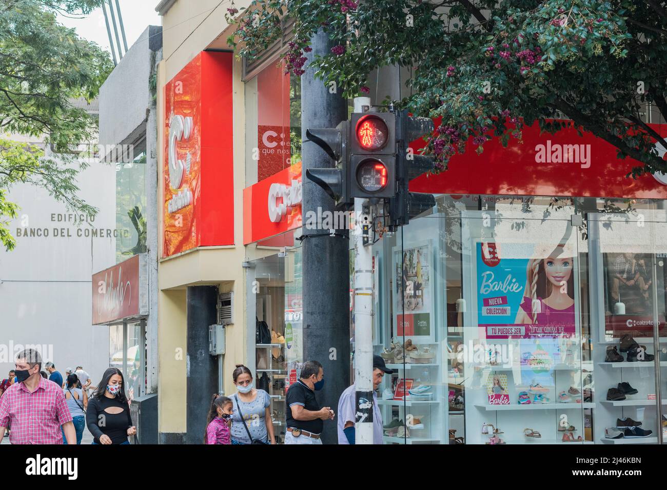 intelligent traffic light with countdown with red light on in the city