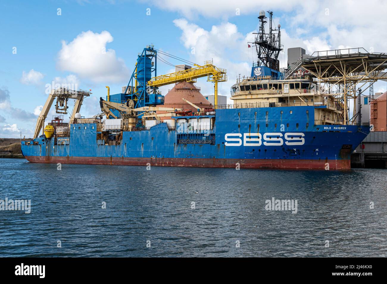 Bold Maverick a Multi Purpose offshore vessel, moored in Blyth Northumberland Stock Photo