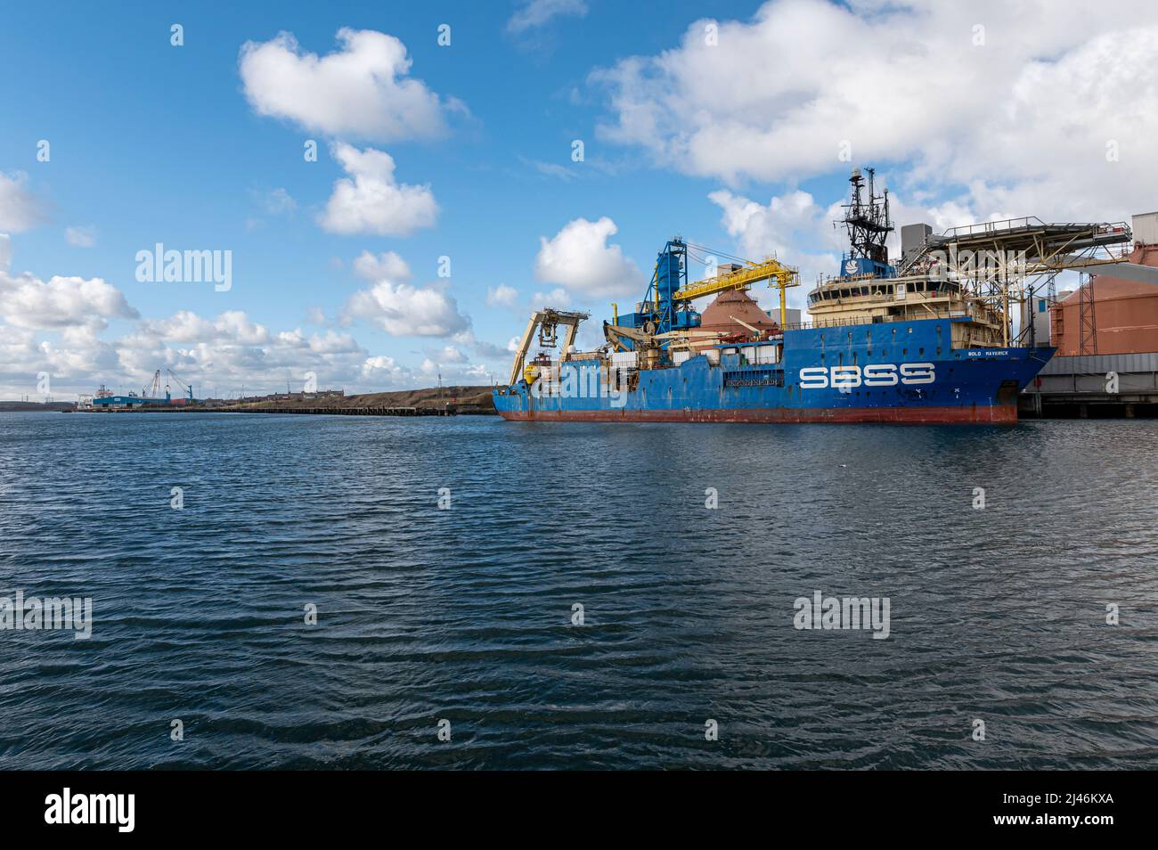 Bold Maverick a Multi Purpose offshore vessel, moored in Blyth Northumberland Stock Photo