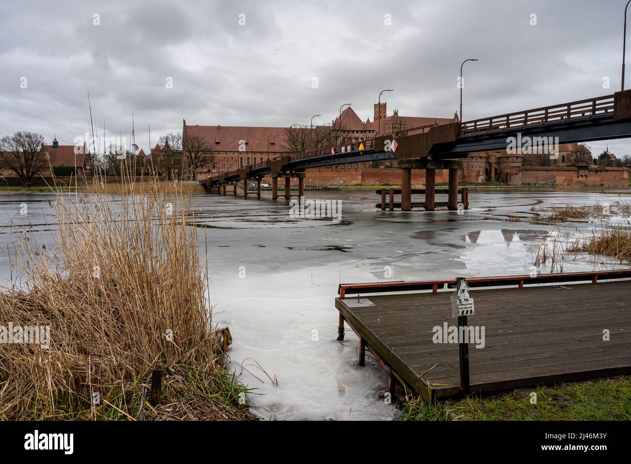 A bridge over the Nogat River in Malbork, Poland. This medieval Castle