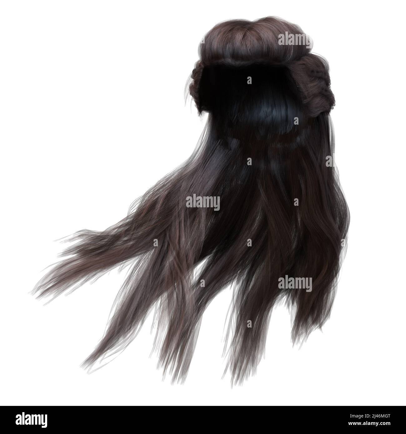 3d render, 3d illustration, fantasy long hair on isolated white ...