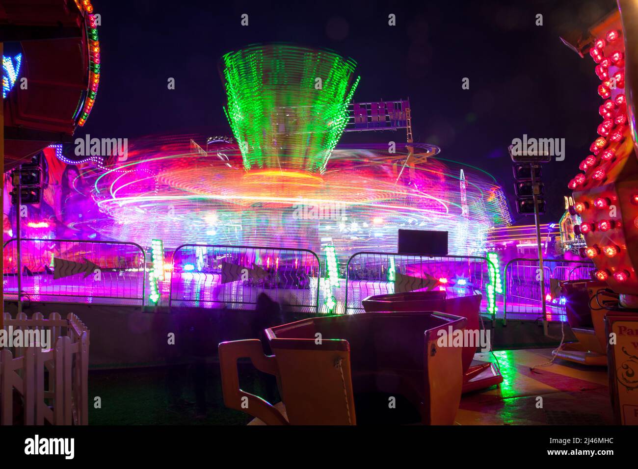Long exposure images of the fairground rides at Oxford's St Giles travelling funfair held annually in September. Stock Photo