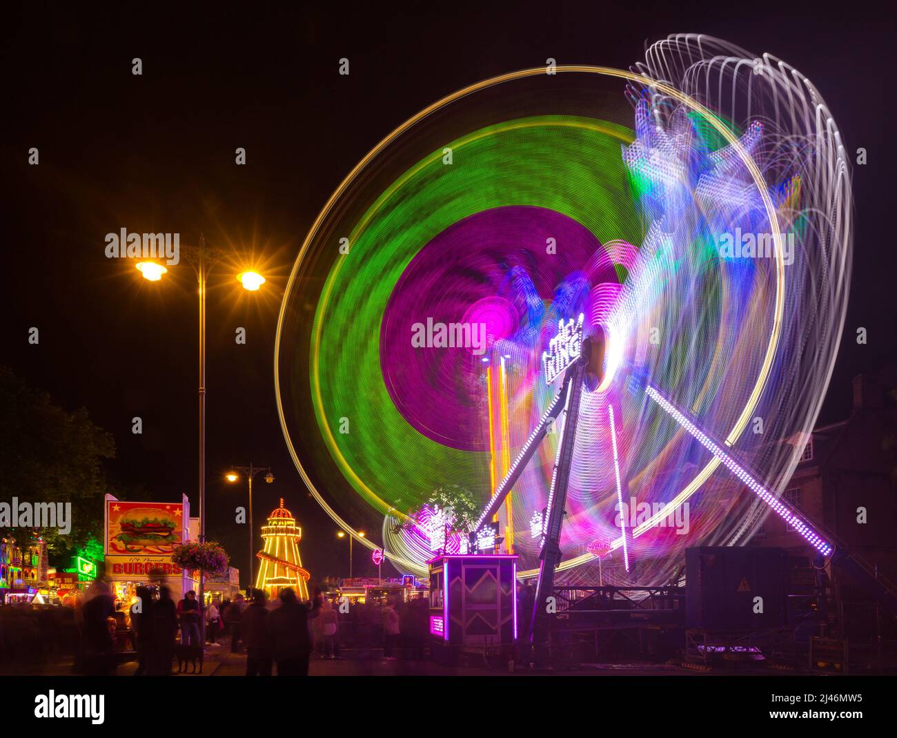 Long exposure images of the fairground rides at Oxford's St Giles travelling funfair held annually in September. Stock Photo