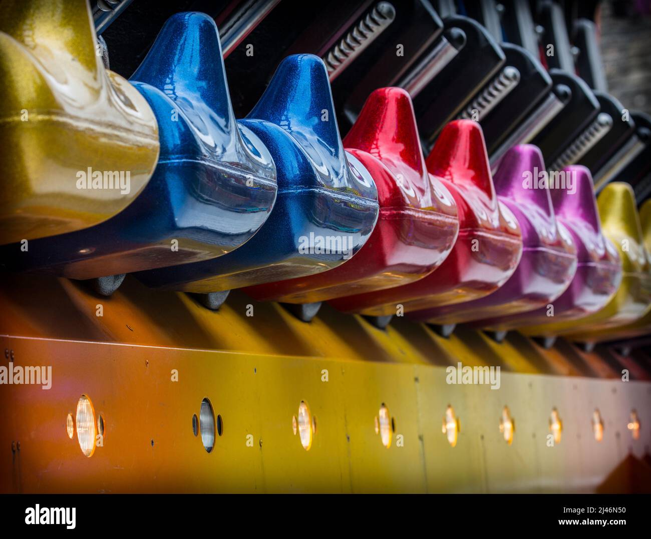 Seats from the 'Miami' ride at Kirtlington Feast funfair. June 2017 ...