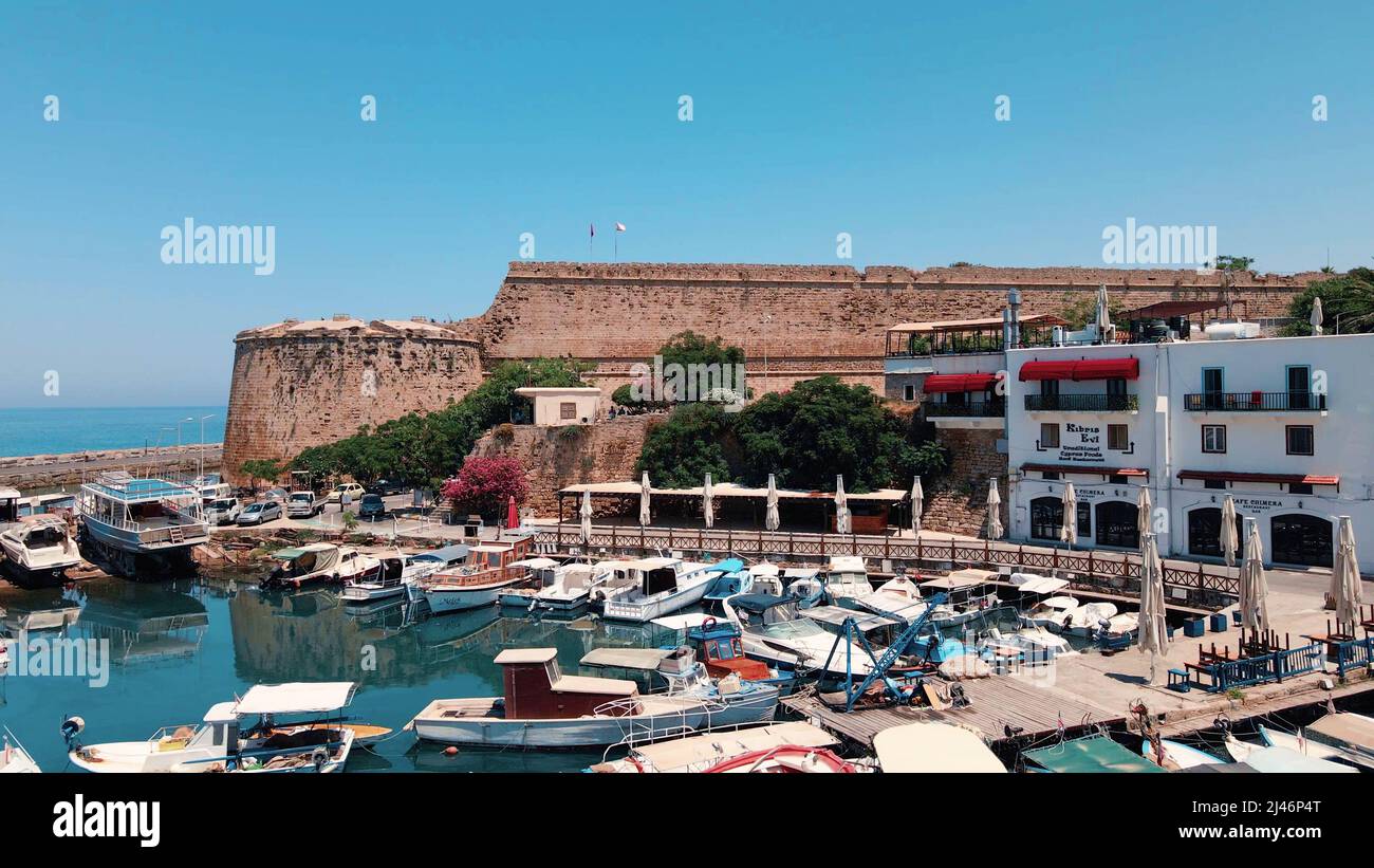 Kyrenia Castle medieval building and historical old harbour in Kyrenia
