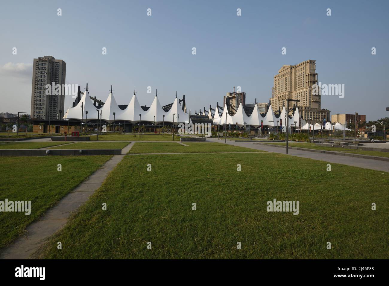 Exhibition halls with garden of the Biswa Bangla Mela Prangan or revamped Milan Mela on the