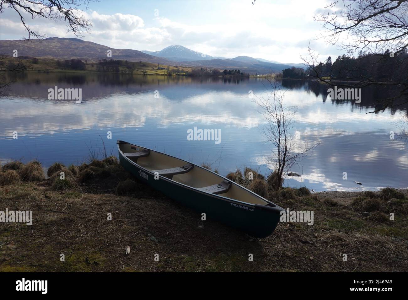 Canoe on banks of Loch Rannoch, Scottish Highlands, Perthshire
