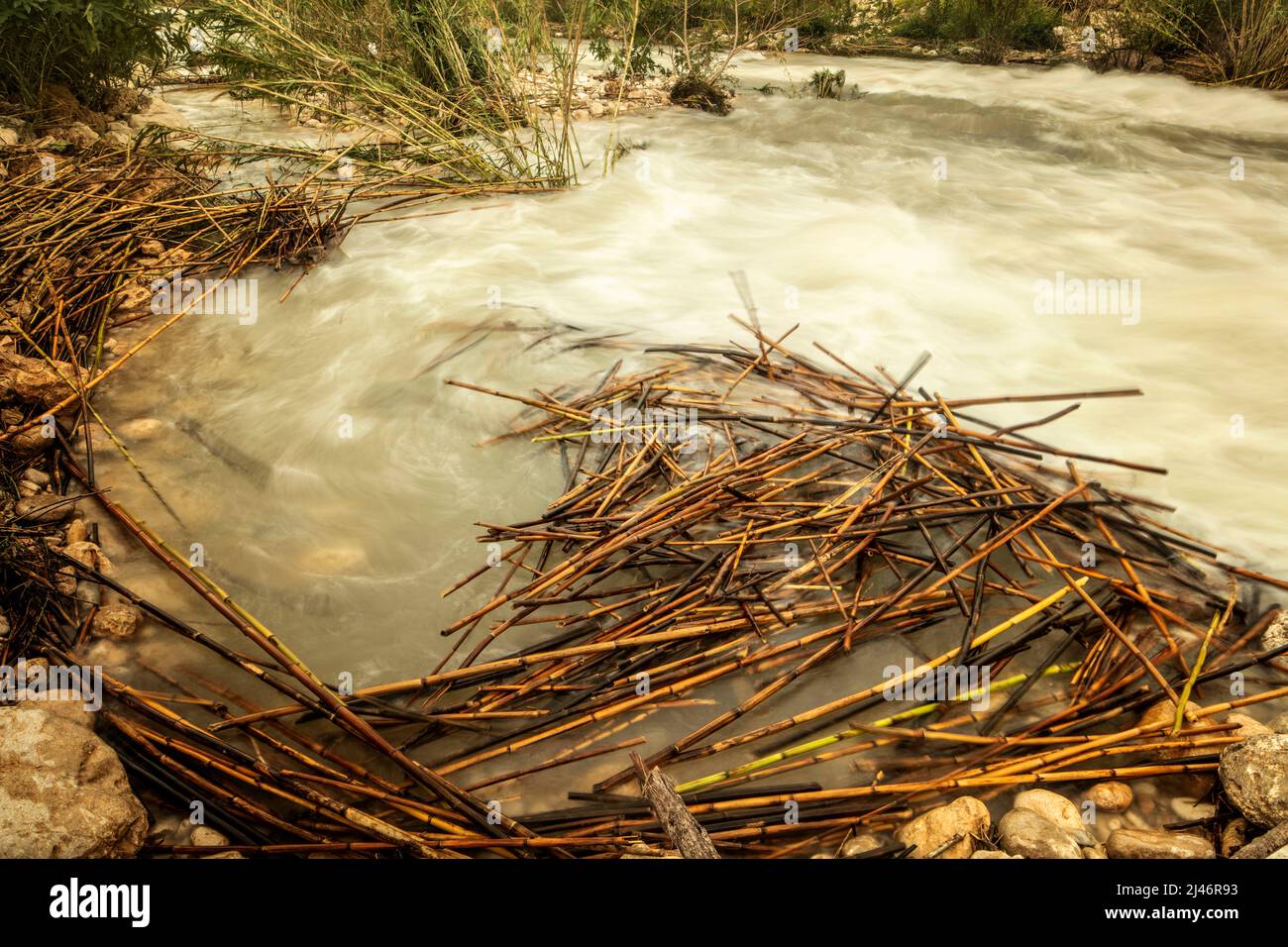 Flooding of the Algar river walk at Altea, Costa Brava. Mud and ...