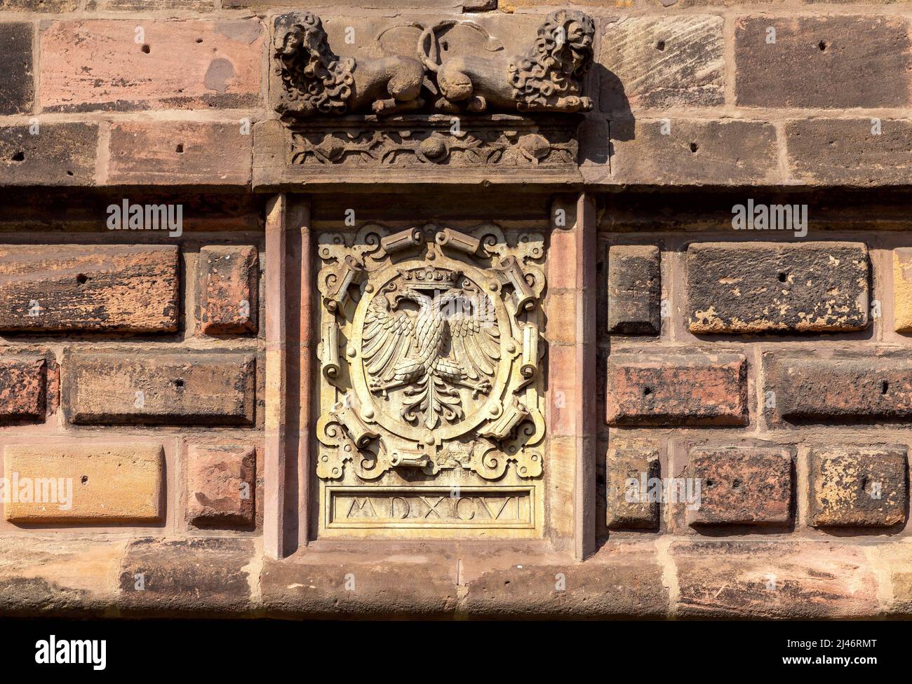 Old medieval buildings in the historical part of the city on a sunny day. Nuremberg. Bavaria. Germany. Stock Photo