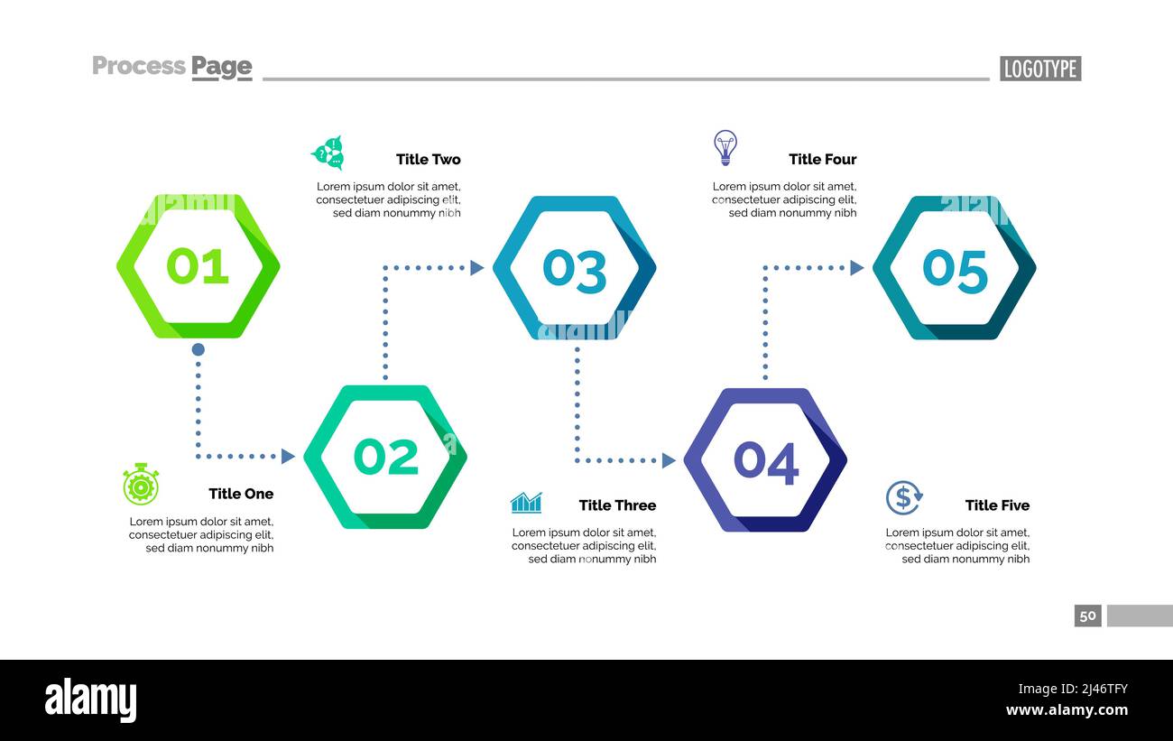 Process chart with five elements. Step diagram, graph, layout. Creative ...