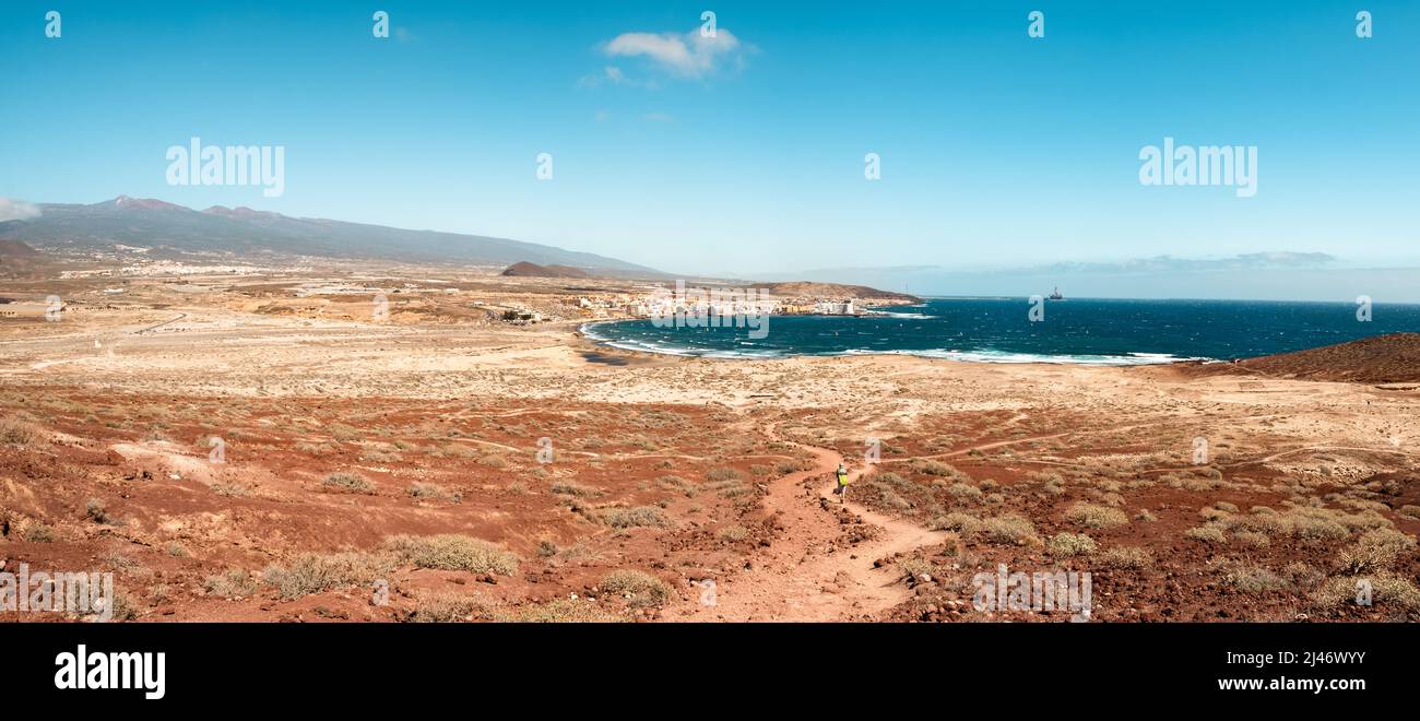 Coast of Medano in Tenerife. Photo was taken from the viewpoint of the red mountain Stock Photo