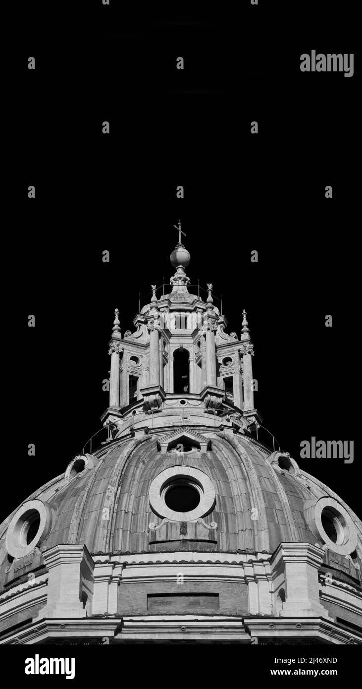 Saint Mary of Loreto beautiful dome detail, a sample of transition from Renaissance to Baroque architecture in Rome (Black and White with copy space) Stock Photo
