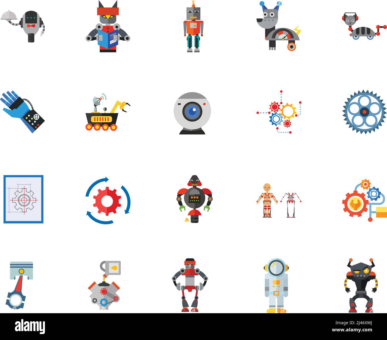 Robots icon set. Can be used for topics like future, innovation, robotic, technology, entertainment, automatic machinery Stock Vector