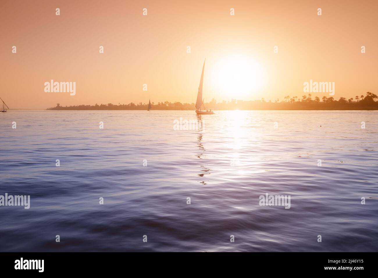 Felucca traditional sailing boat and cruise at the Nile river in Luxor ...