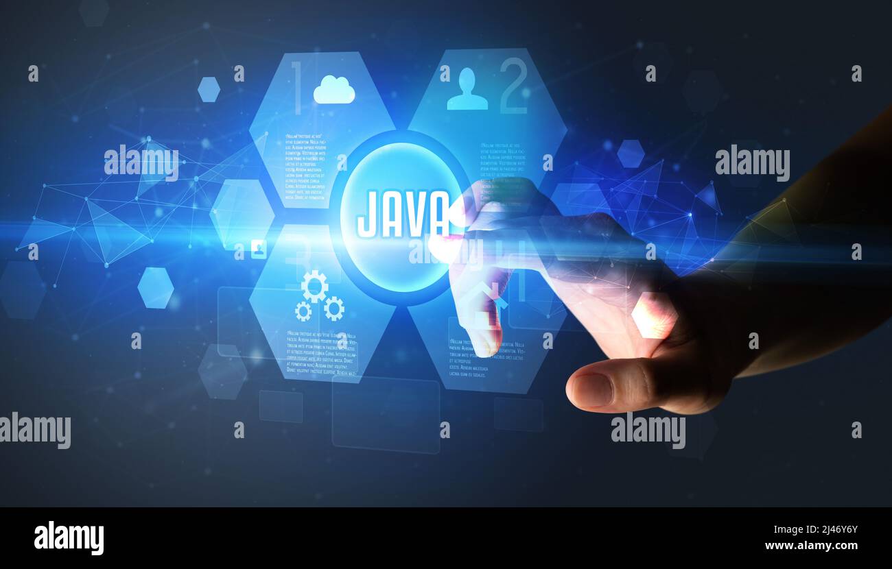 Hand touching digital button concept Stock Photo