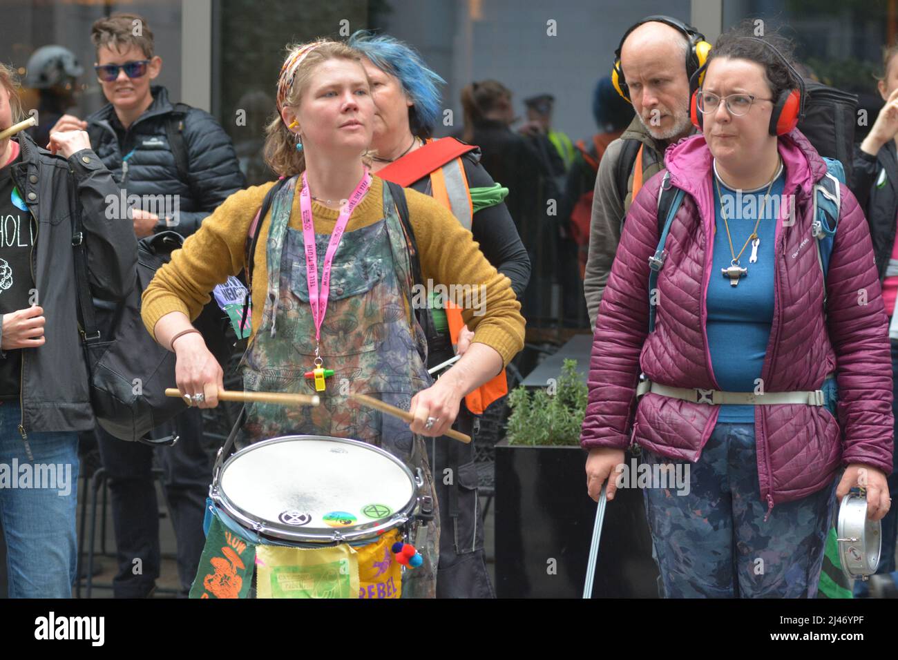 the climate activists xr  group took to the black rock hq following through to block london city roads 'Our reliance on fossil fuels is funding wars, Stock Photo