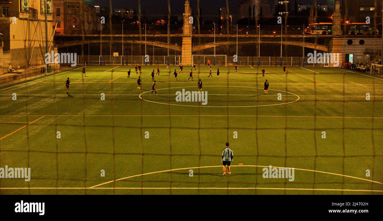 soccer goalkeeper in a night game in Barcelona, Catalunya, Spain, Europe Stock Photo Alamy