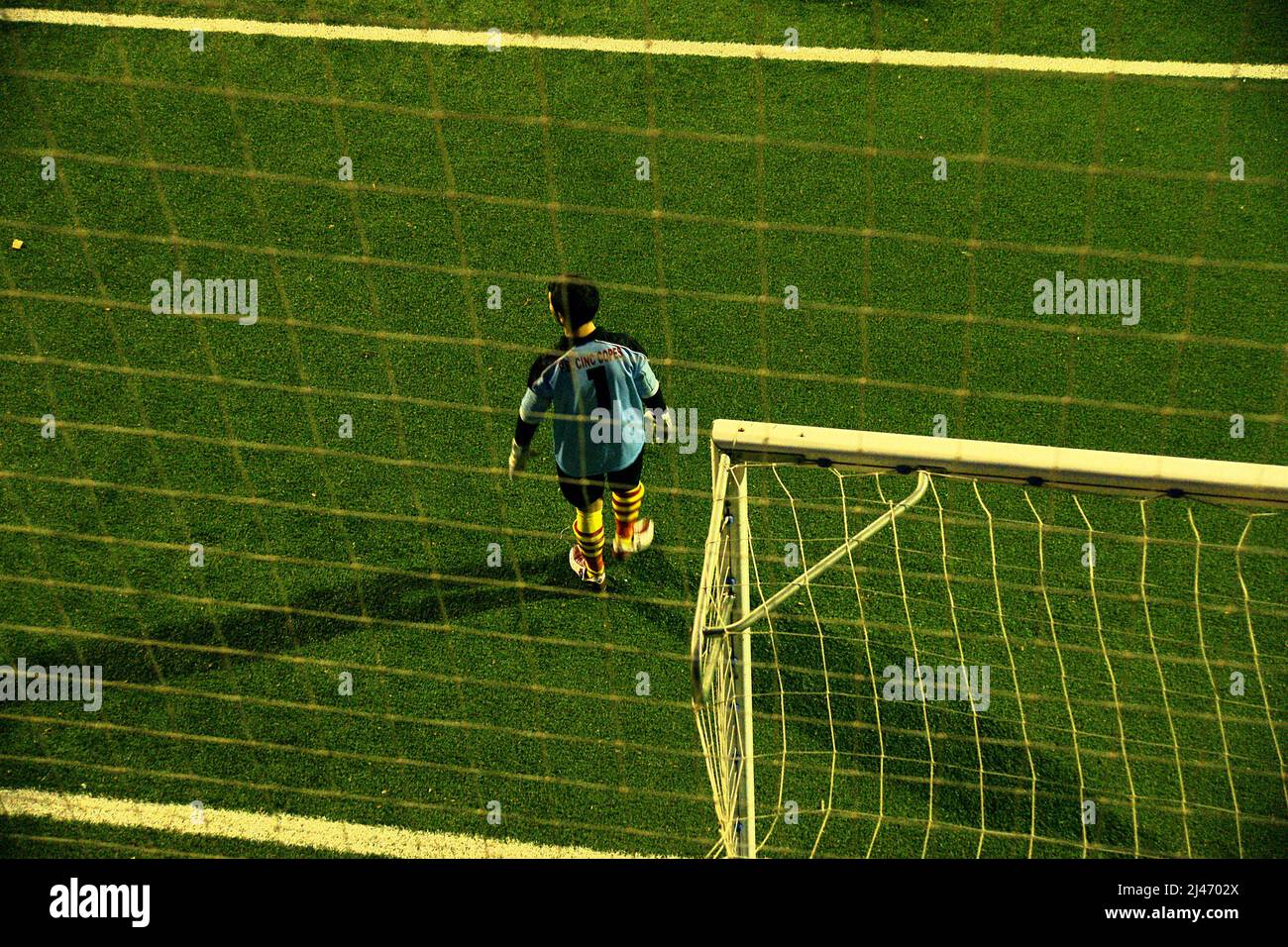 soccer goalkeeper in a night game in Barcelona, Catalunya, Spain, Europe  Stock Photo - Alamy