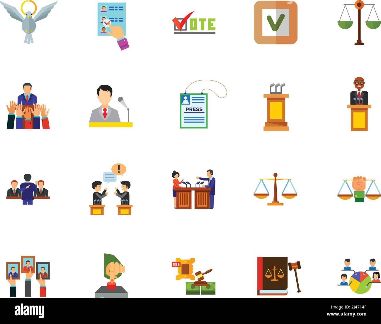 Politics icon set. Can be used for topics like election campaign, presidential election, law, justice Stock Vector